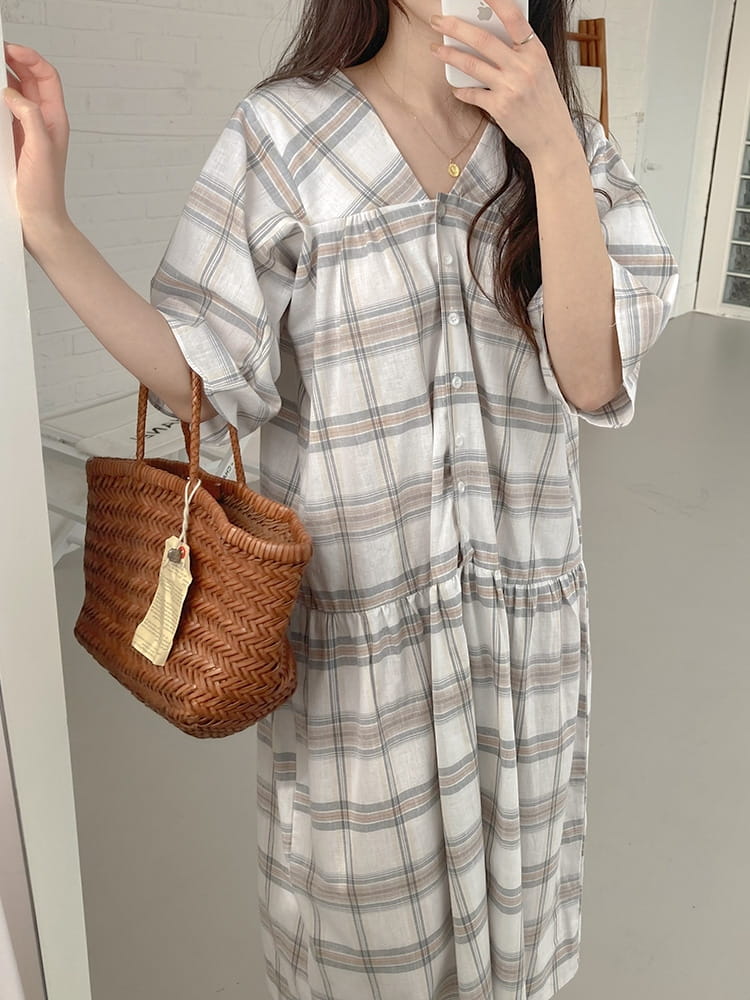 REFRESH - Korean Children Fashion - #Kfashion4kids - Flat Check One-piece - 2