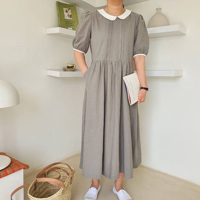 REFRESH - Korean Children Fashion - #Kfashion4kids - Linen Collar One-piece - 2