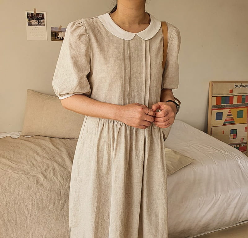 REFRESH - Korean Children Fashion - #Kfashion4kids - Linen Collar One-piece - 3
