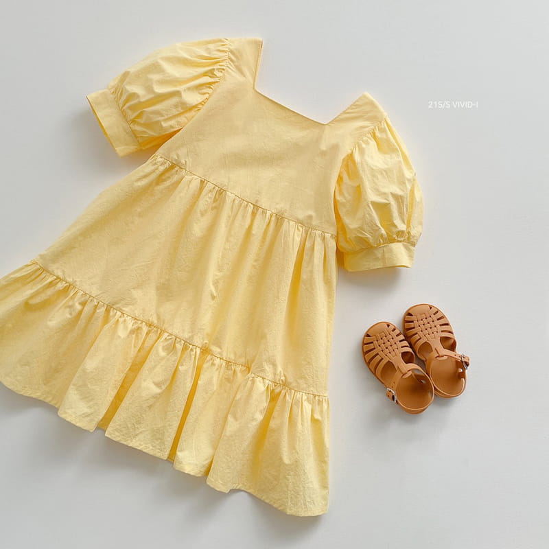VIVID I - Korean Children Fashion - #Kfashion4kids - Puff Sleeves One-piece - 3