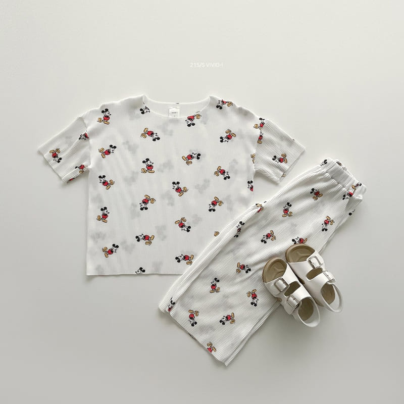 VIVID I - Korean Children Fashion - #Kfashion4kids - Mickey Pleats Top Bottom Set - 3