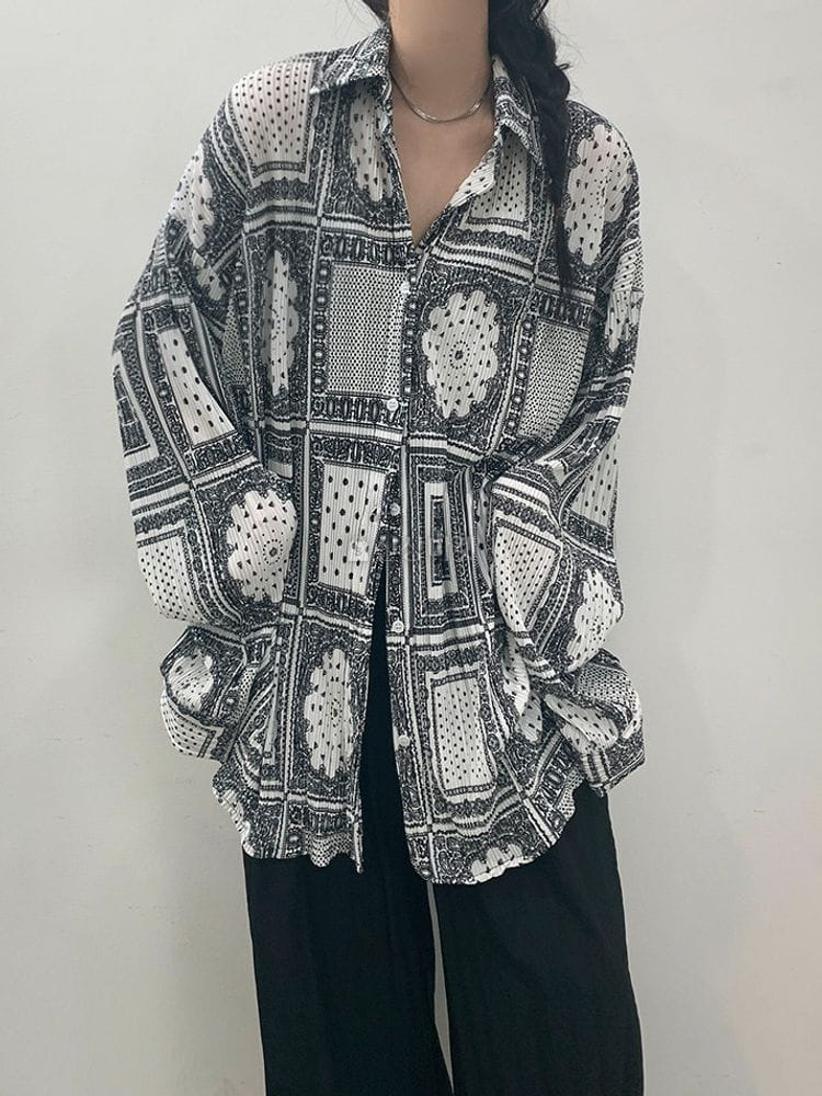 9NINE - Korean Children Fashion - #Kfashion4kids - Paisley Pleats Over Fit Shirt