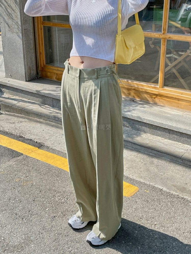 9NINE - Korean Children Fashion - #Kfashion4kids - Two Buckle Linen Wide Pants