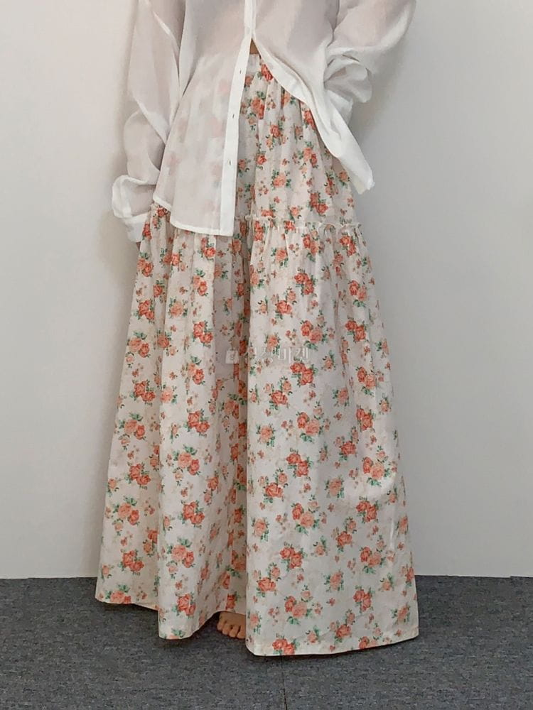 9NINE - Korean Children Fashion - #Kfashion4kids - Giselle Flower Banding Long Skirt - 3