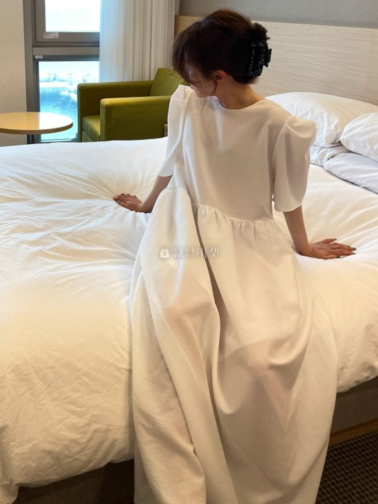 9NINE - Korean Children Fashion - #Kfashion4kids - Ribbon Puff Long One-piece