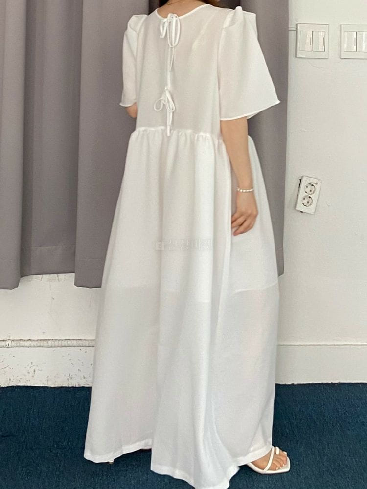 9NINE - Korean Children Fashion - #Kfashion4kids - Ribbon Puff Long One-piece - 2