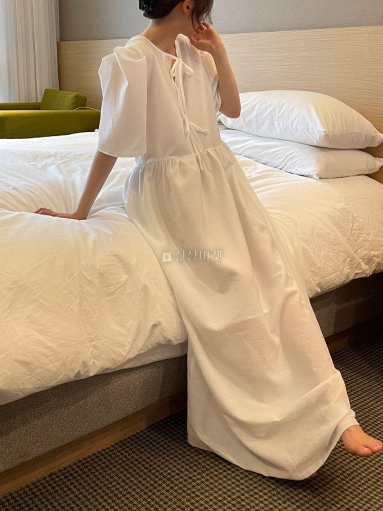 9NINE - Korean Children Fashion - #Kfashion4kids - Ribbon Puff Long One-piece - 3