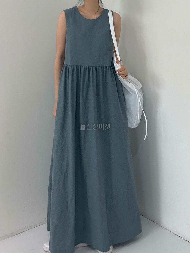9NINE - Korean Children Fashion - #Kfashion4kids - Sleeveless Long Simple One-piece