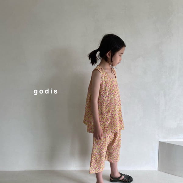 GODIS - Korean Children Fashion - #Kfashion4kids - Gauze Flower Top Bottom Set - 3