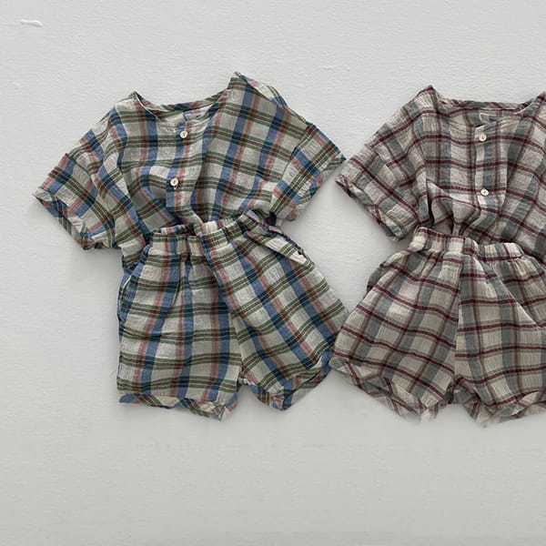 GO;U - Korean Children Fashion - #Kfashion4kids - Check Check Top Bottom Set - 3