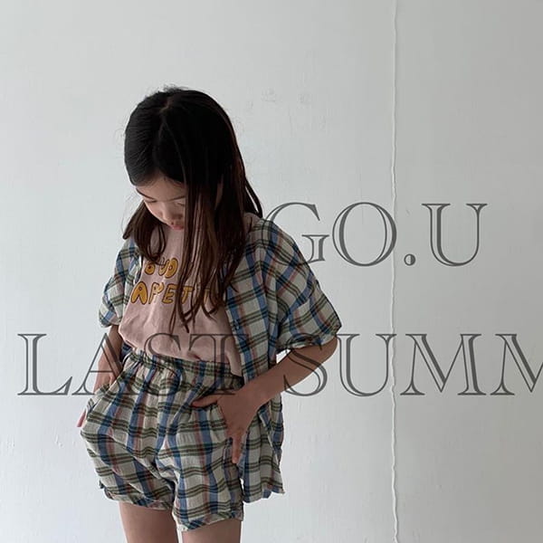 GO;U - Korean Children Fashion - #Kfashion4kids - Check Check Top Bottom Set - 6