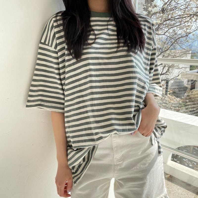 LE REVE - Korean Children Fashion - #Kfashion4kids - Slit Stripes Tee - 4