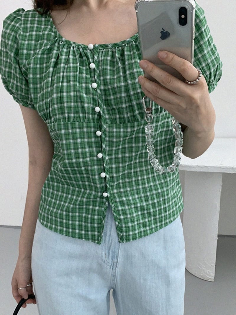 LOUNGE VERA - Korean Children Fashion - #Kfashion4kids - Pumpkin Check Blouse - 2