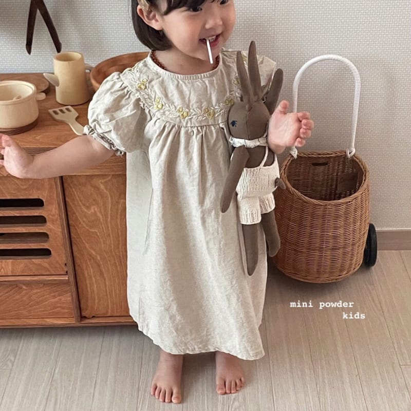 MINI POWDER - Korean Children Fashion - #Kfashion4kids - Linen Embroidery One-piece