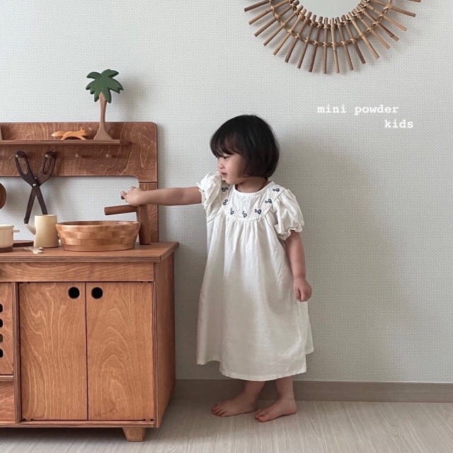 MINI POWDER - Korean Children Fashion - #Kfashion4kids - Linen Embroidery One-piece - 2