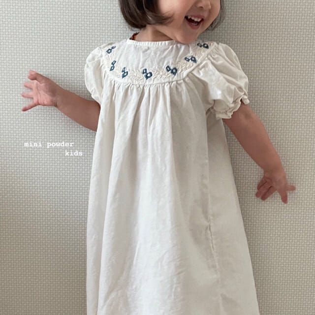 MINI POWDER - Korean Children Fashion - #Kfashion4kids - Linen Embroidery One-piece - 4