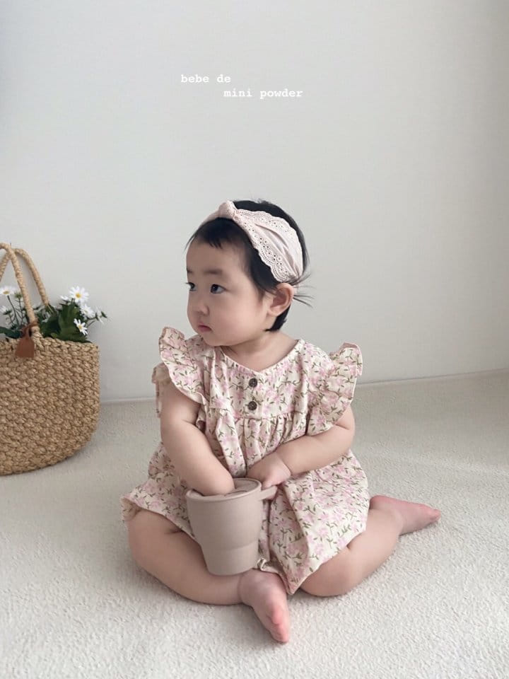 MINI POWDER - Korean Children Fashion - #Kfashion4kids - Linen Flower Bodysuit - 6