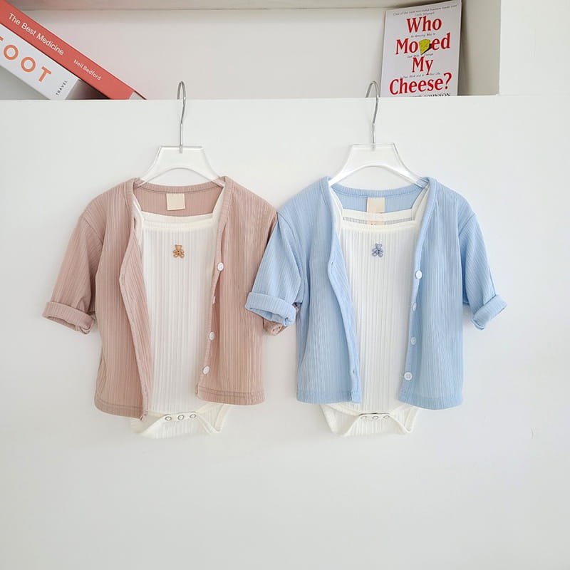 MOS BEBE - Korean Children Fashion - #Kfashion4kids - Belly Bodysuit Cardigan Set