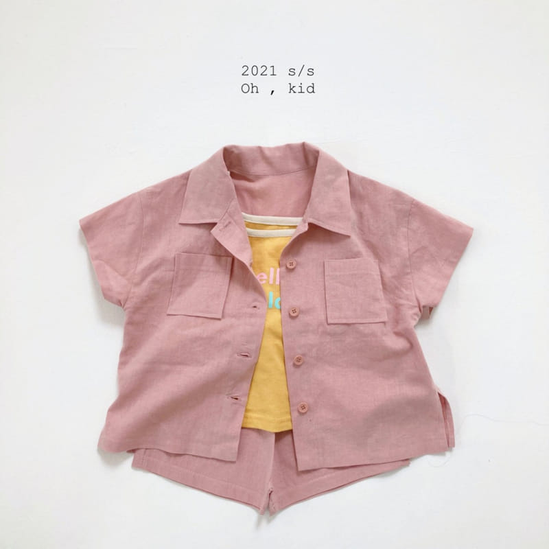 OH KID - Korean Children Fashion - #Kfashion4kids - Linen Top Bottom Set - 3