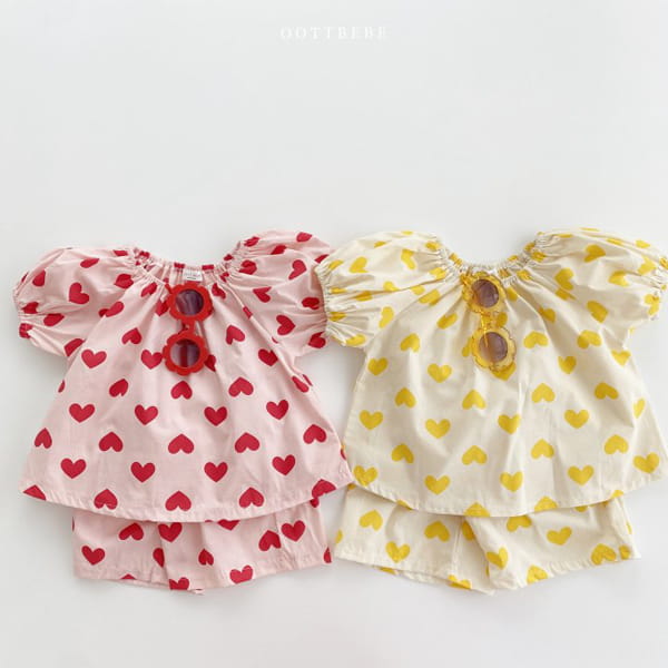 OOTT BEBE - Korean Children Fashion - #Kfashion4kids - Heart Cong Top Bottom Set