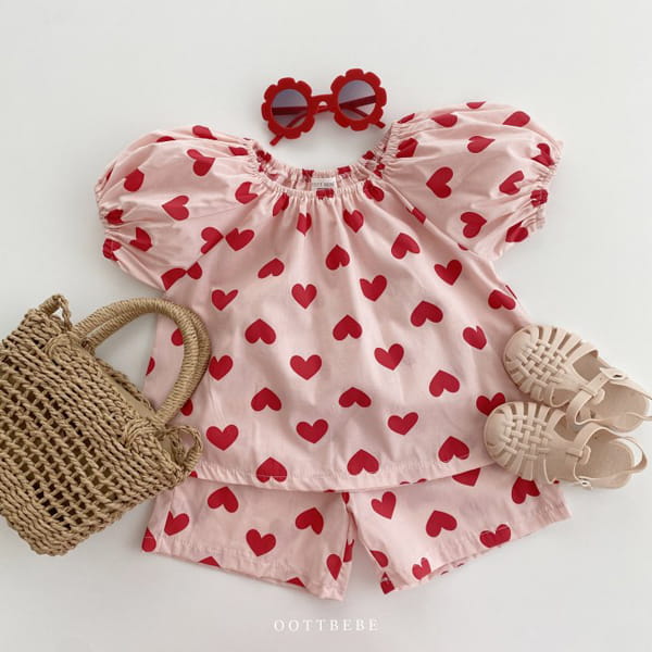 OOTT BEBE - Korean Children Fashion - #Kfashion4kids - Heart Cong Top Bottom Set - 3