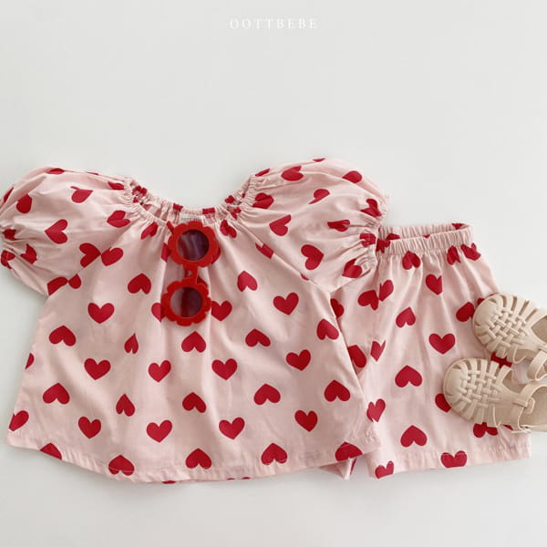 OOTT BEBE - Korean Children Fashion - #Kfashion4kids - Heart Cong Top Bottom Set - 5