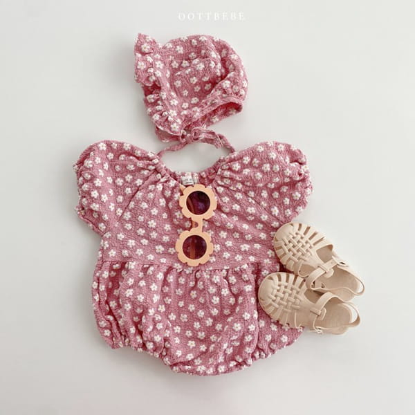 OOTT BEBE - Korean Children Fashion - #Kfashion4kids - Rose Bodysuit with Bonnet - 3