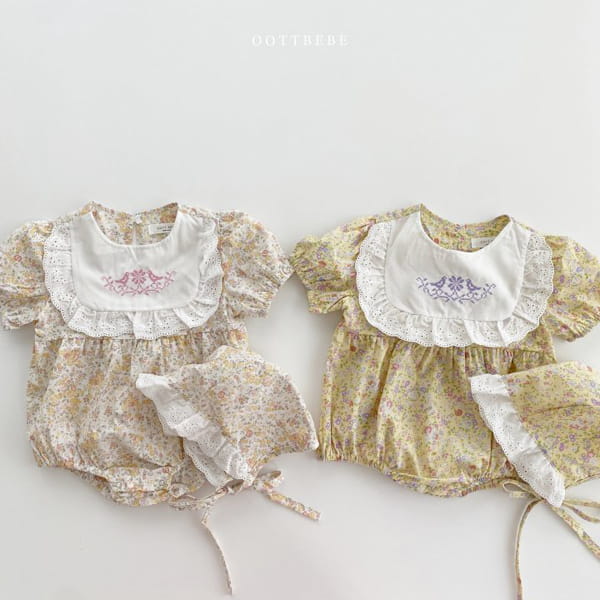 OOTT BEBE - Korean Children Fashion - #Kfashion4kids - Lace Bodysuit with Bonnet