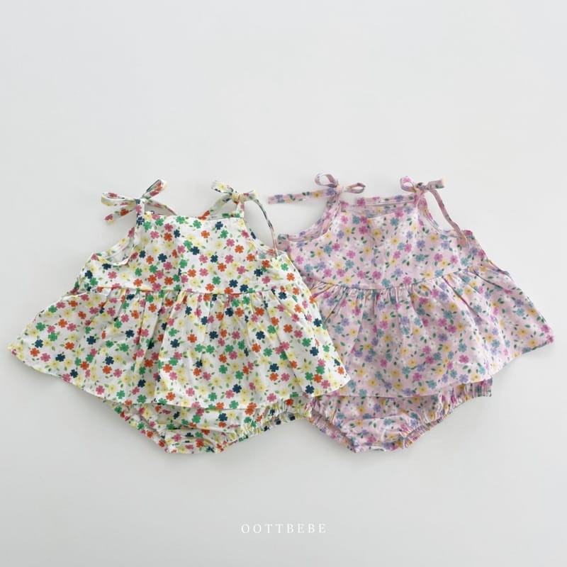 OOTT BEBE - Korean Children Fashion - #Kfashion4kids - Love Me Flower Top Bottom Set