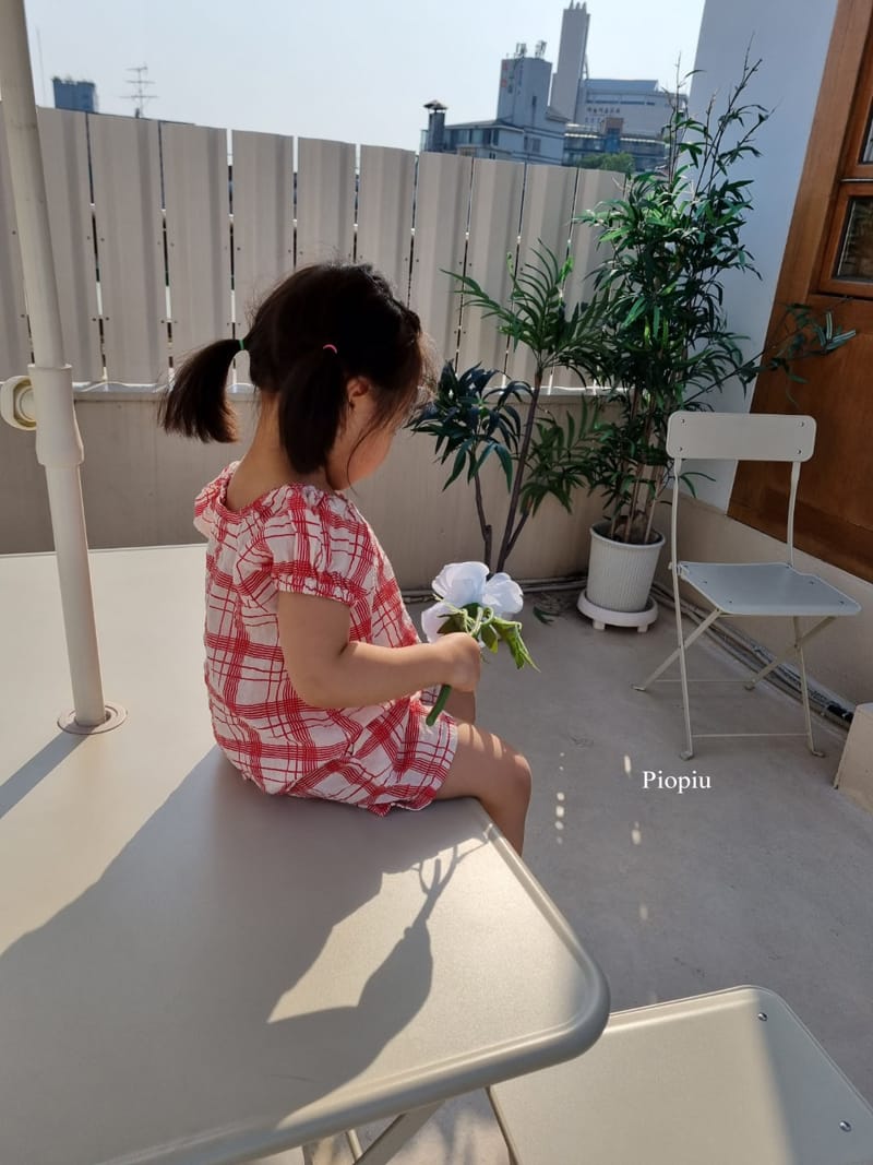 PIOPIU - Korean Children Fashion - #Kfashion4kids - Summer Check Top Bottom Set - 11
