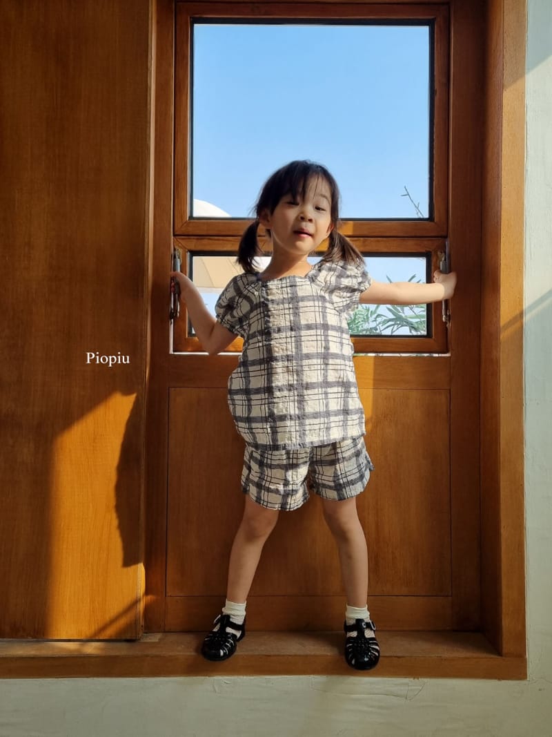 PIOPIU - Korean Children Fashion - #Kfashion4kids - Summer Check Top Bottom Set - 12