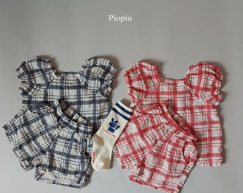 PIOPIU - Korean Children Fashion - #Kfashion4kids - Summer Check Top Bottom Set - 2