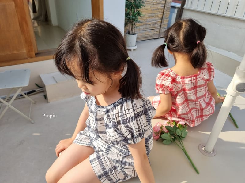 PIOPIU - Korean Children Fashion - #Kfashion4kids - Summer Check Top Bottom Set - 3