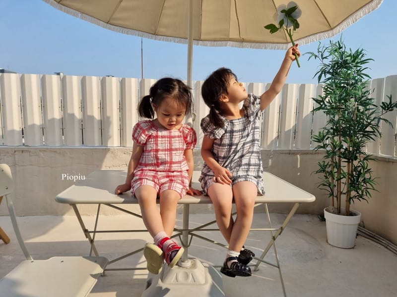 PIOPIU - Korean Children Fashion - #Kfashion4kids - Summer Check Top Bottom Set - 4