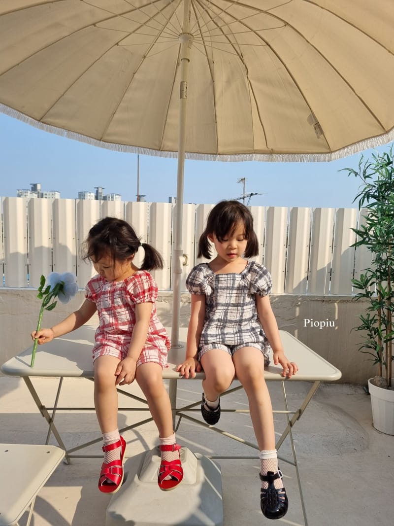 PIOPIU - Korean Children Fashion - #Kfashion4kids - Summer Check Top Bottom Set - 6