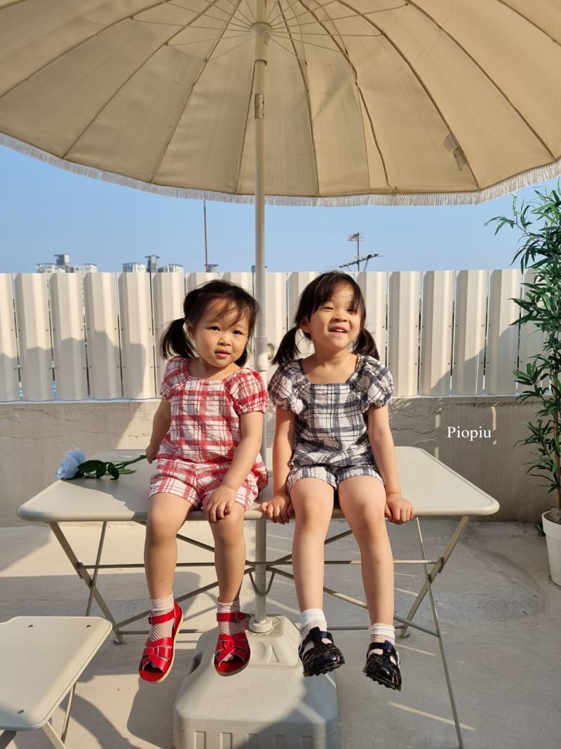 PIOPIU - Korean Children Fashion - #Kfashion4kids - Summer Check Top Bottom Set - 7
