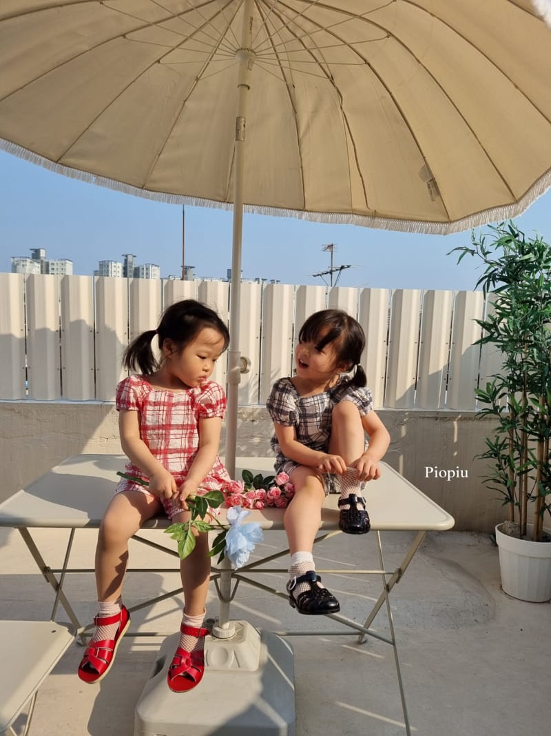 PIOPIU - Korean Children Fashion - #Kfashion4kids - Summer Check Top Bottom Set - 8
