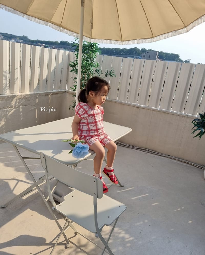 PIOPIU - Korean Children Fashion - #Kfashion4kids - Summer Check Top Bottom Set - 9
