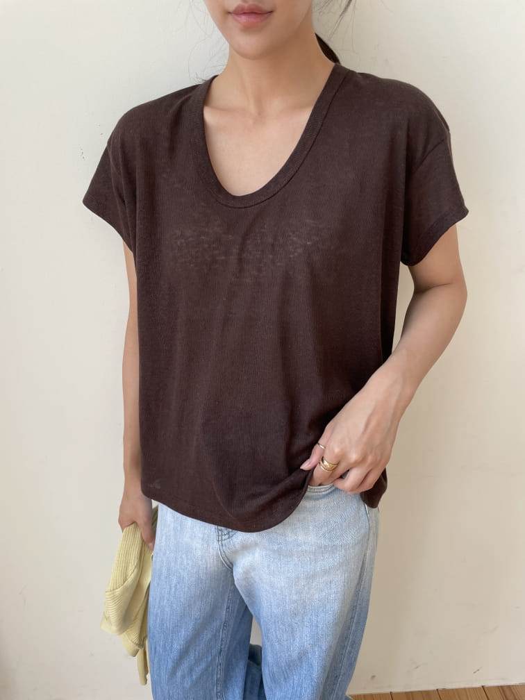 3ROOMS - Korean Children Fashion - #Kfashion4kids - Ribbed Linen U-Neck Tee - 3