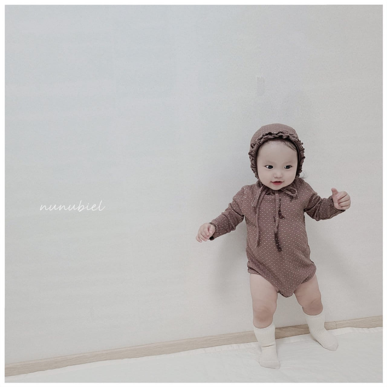 NUNUBIEL - Korean Children Fashion - #Kfashion4kids - Dot Muslin Bodysuit with Bonnet - 9