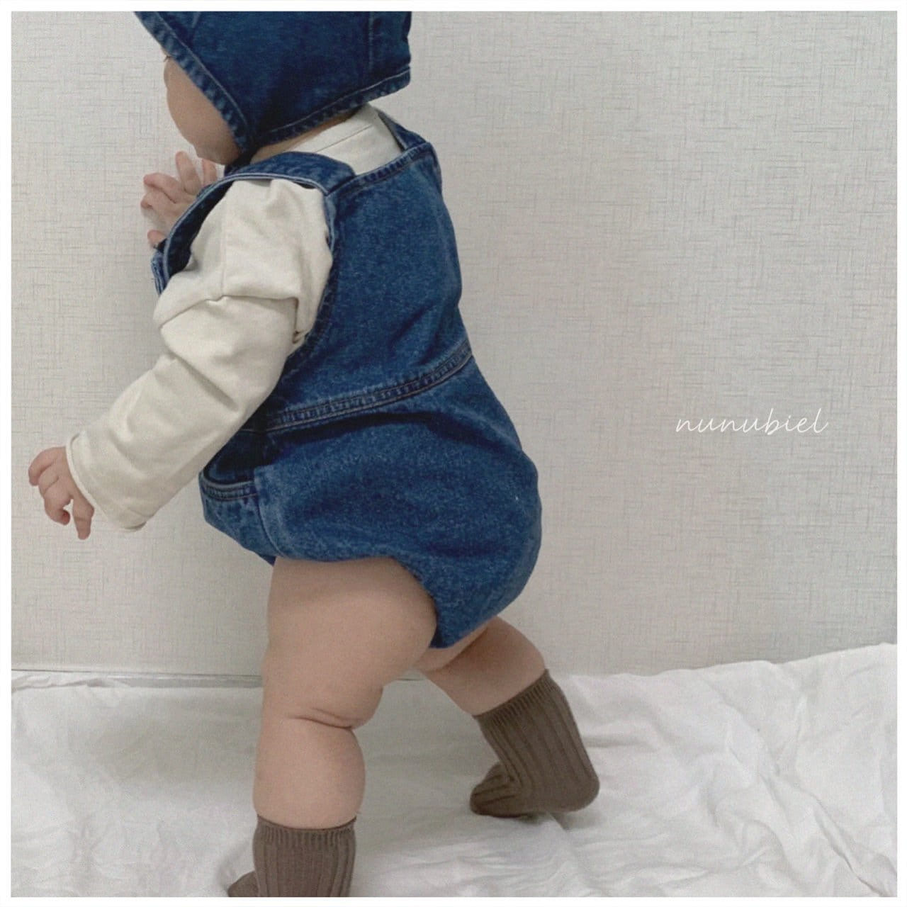 NUNUBIEL - Korean Children Fashion - #Kfashion4kids - Mini Pocket Denim Romper with Bonnet - 12