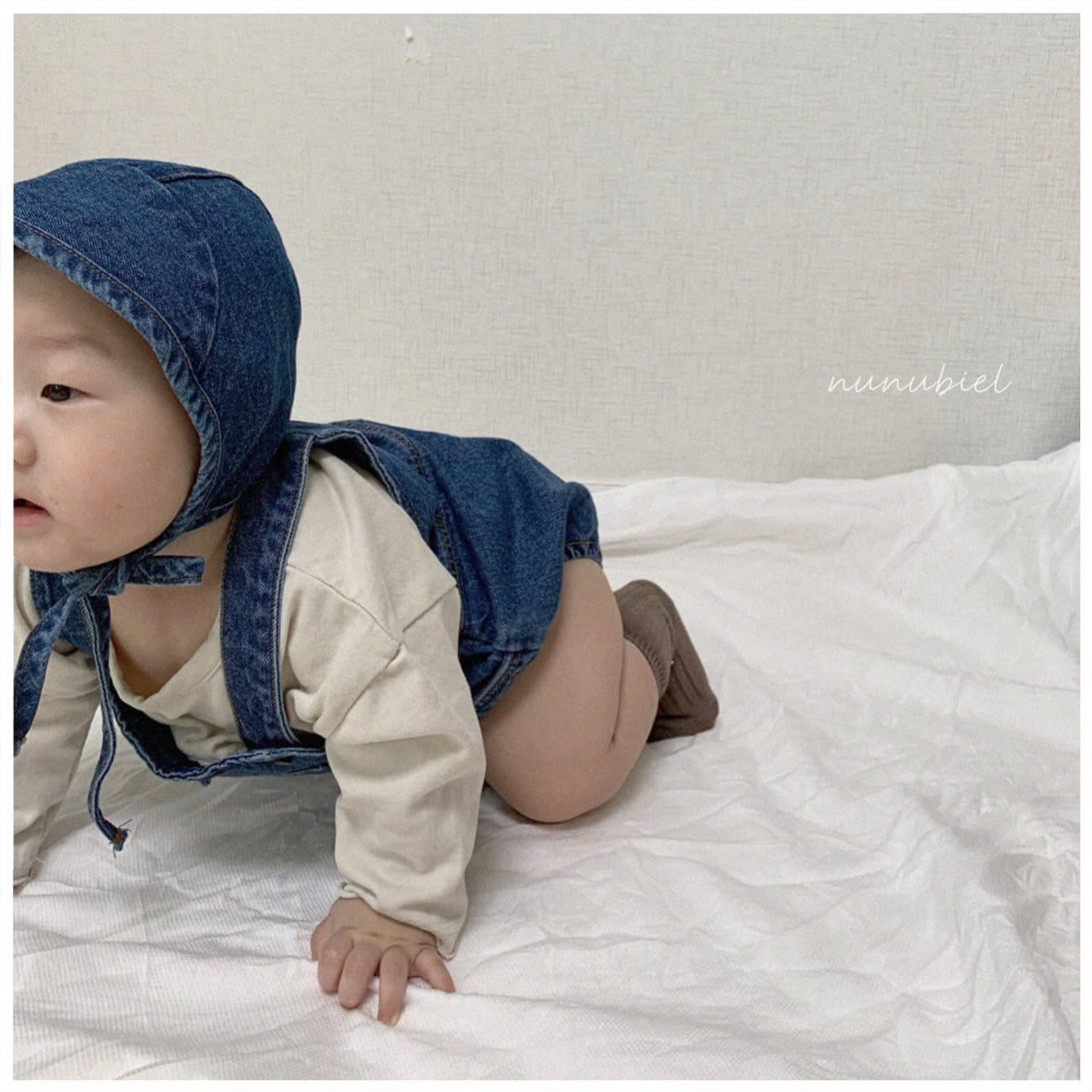 NUNUBIEL - Korean Children Fashion - #Kfashion4kids - Mini Pocket Denim Romper with Bonnet - 7