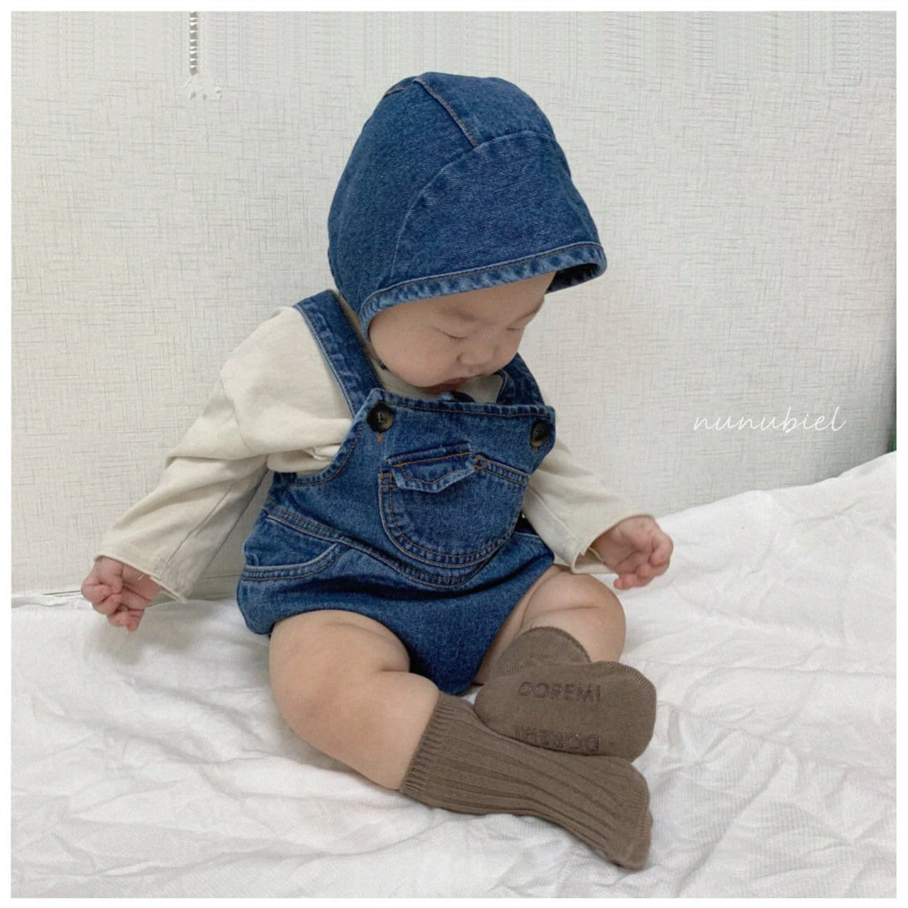 NUNUBIEL - Korean Children Fashion - #Kfashion4kids - Mini Pocket Denim Romper with Bonnet - 9