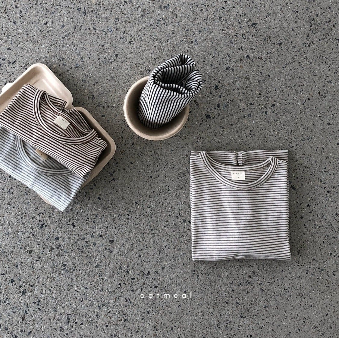 OATMEAL - Korean Children Fashion - #Kfashion4kids - Basic Stripe Round Tee - 6