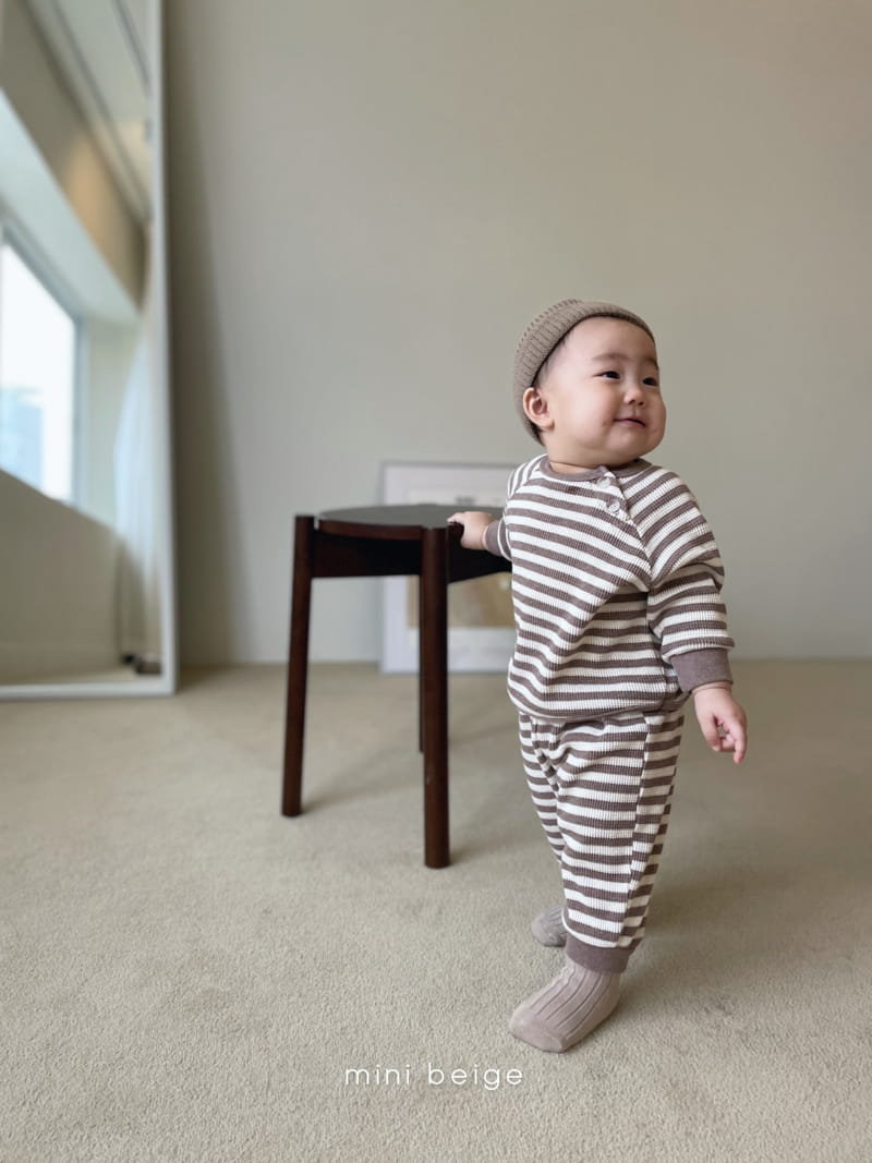 THE BEIGE - Korean Children Fashion - #Kfashion4kids - Waffle Stripe Top Bottom Set - 8
