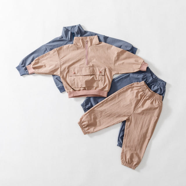U&I - Korean Children Fashion - #Kfashion4kids - Kangaroo Zip-up Set