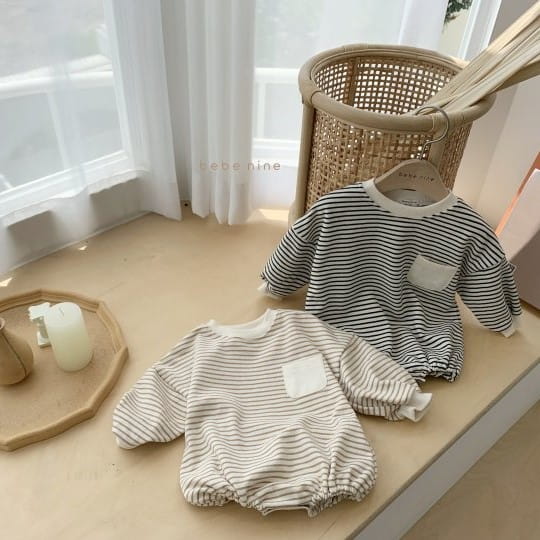 BEBE NINE - Korean Children Fashion - #Kfashion4kids - Pocket Stripes Bodysuit