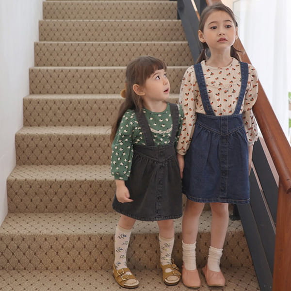 BONALOI - Korean Children Fashion - #Kfashion4kids - Vanilla Denim Suspender Skirt