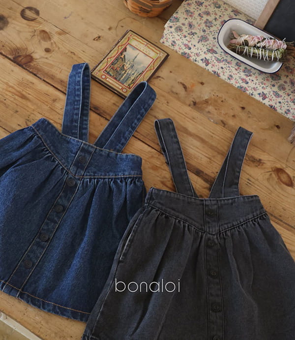 BONALOI - Korean Children Fashion - #Kfashion4kids - Vanilla Denim Suspender Skirt - 11