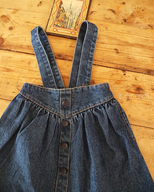 BONALOI - Korean Children Fashion - #Kfashion4kids - Vanilla Denim Suspender Skirt - 12